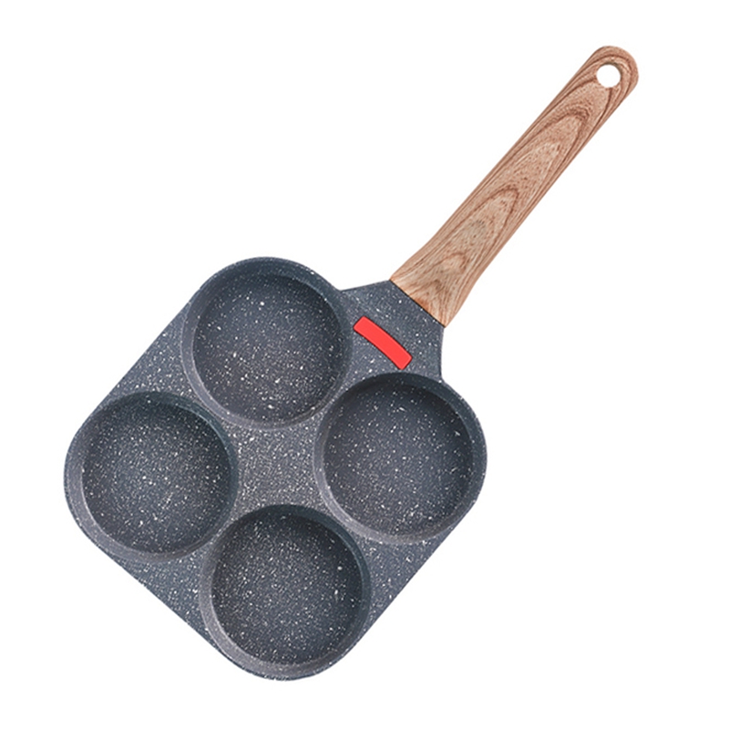 4 Holes Egg Frying Pan Multifunction Hamburger Steak Non Stick Pan Wooden Handle Cooking Pan Cooking Utensils: Default Title