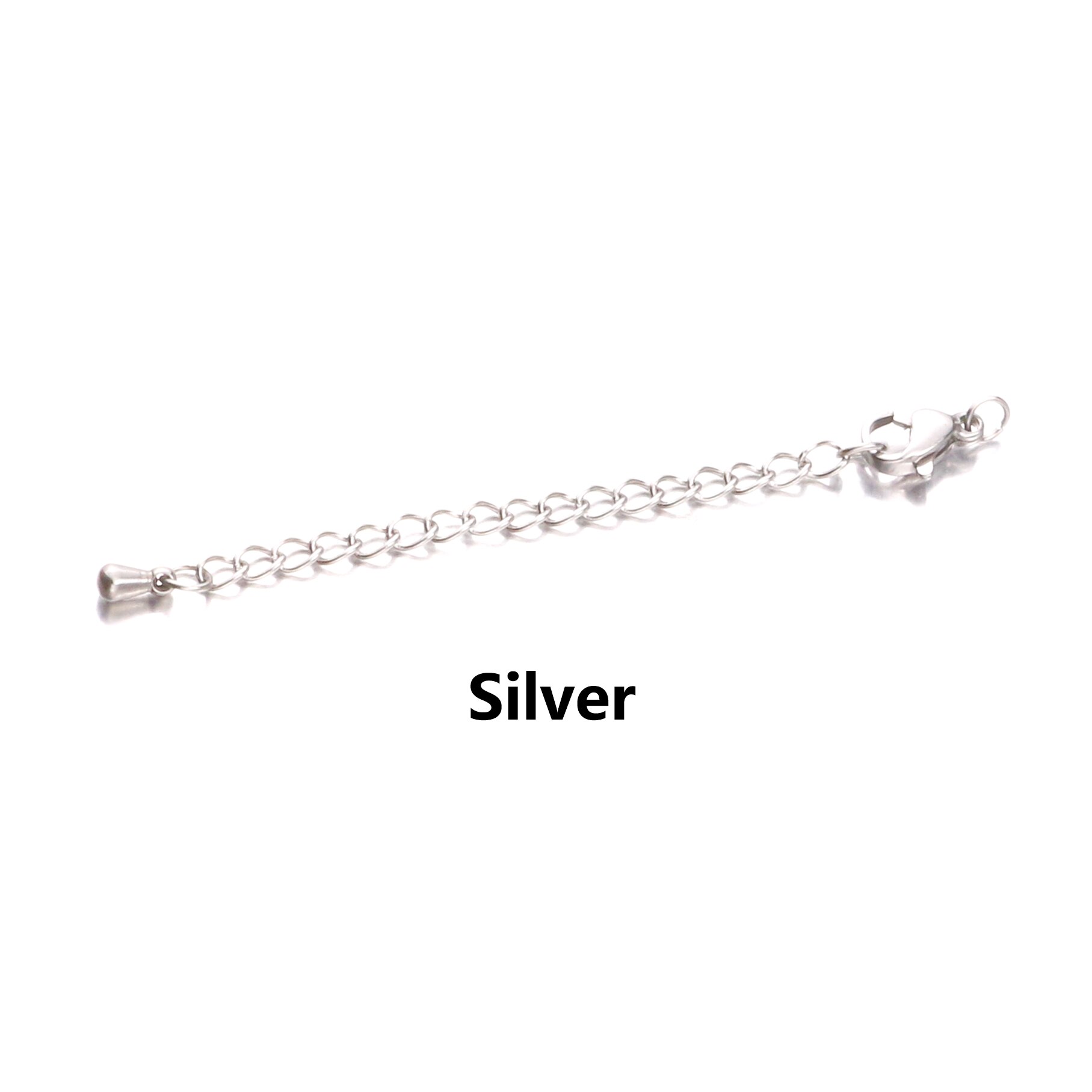 10Pcs Rvs Uitgebreide Uitbreiding Staart Drip Chain Kreeft Sluitingen Connector Diy Sieraden Maken Bevindingen Armband Ketting: Silver