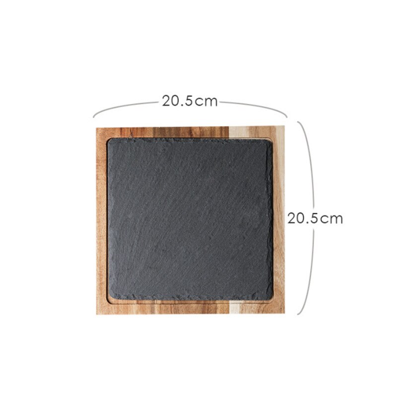 Plato de aperitivo de madera maciza, bandeja de madera para Pizza, plato de pan de pizarra negra, plato de madera para carne de repostería, plato de comida japonesa: Square