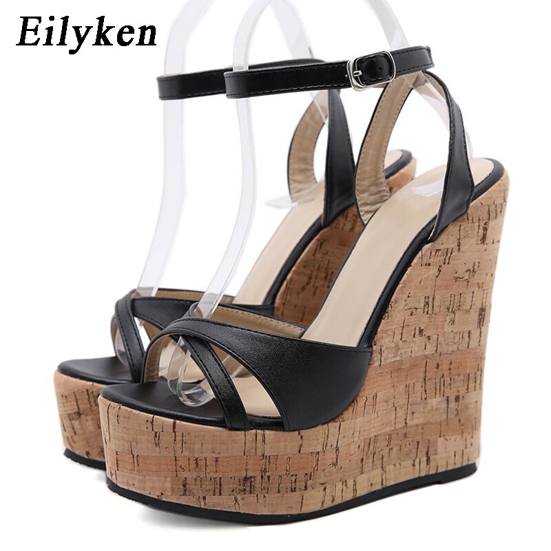 Eilyken, sandalias blancas de verano con tacones altos para mujer, sandalias con agujeros, cuñas con hebilla y plataforma, zapatos de mujer con punta abierta en la parte delantera
