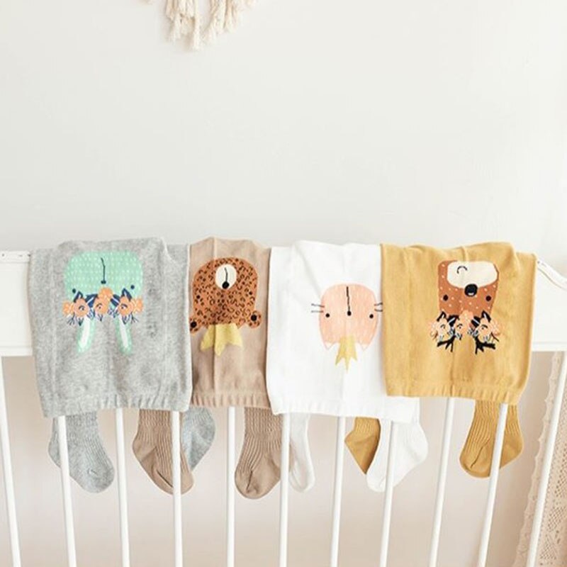 Meias infantis estampadas para meninas, meias de meia-calça com estampa de desenho de animal para bebês e crianças primavera outono
