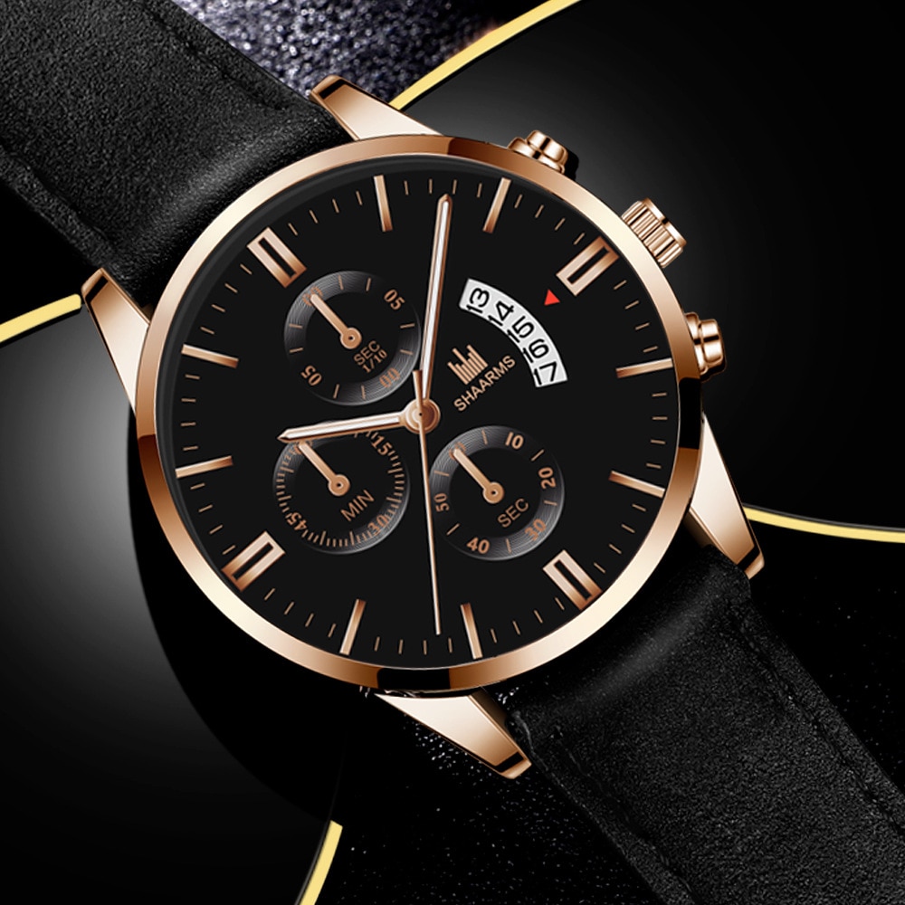 SHAARMS-Reloj analógico de cuarzo para hombre, accesorio de pulsera resistente al agua con calendario, complemento Masculino de de lujo con moderno y estilo informal, perfecto para negocios