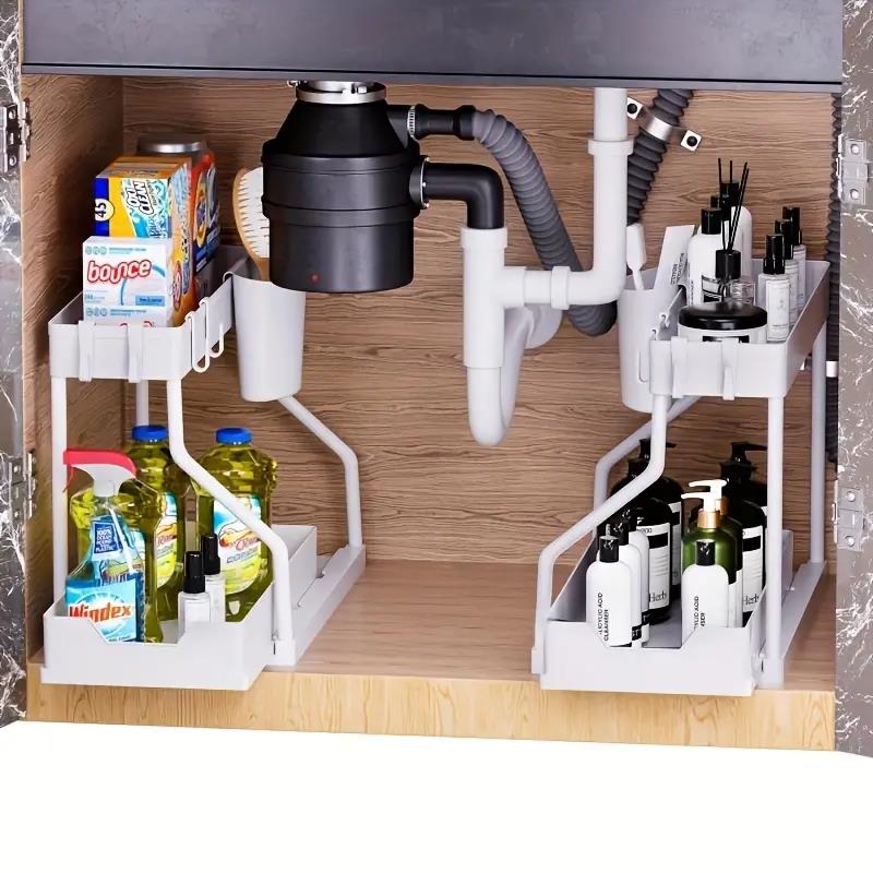 Uittrekbare opbergladen met 2 niveaus - Robuuste ruimtebesparende organizer voor keuken- en badkamerbenodigdheden Badkamerbenodigdheden