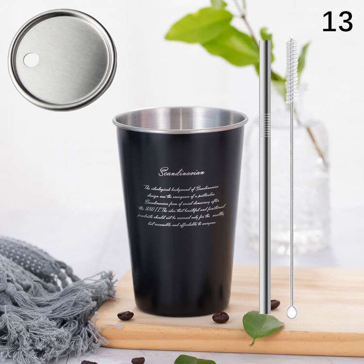 Ruostumaton teräs kahvimuki kannella olki kirje matka retkeily tee maito mehu kupit kotitoimisto olutkuppi 1pc: 13