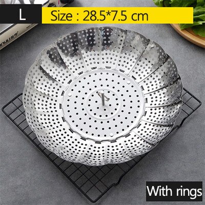 Steam Tray Stainless Steel Steamer Multifunction Kitchen Folding Rice Cooker Steamer General Steamer Steamed Bun Artifact: L-with Rings