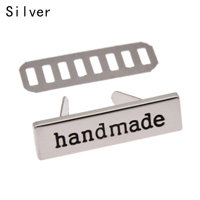 10 Stks/partij Metalen Handgemaakte Kledingstuk Legering Labels Rechthoek Tags Voor Diy Kleding Tassen Hand Made Brief Naaien Labels Accessoires: Silver