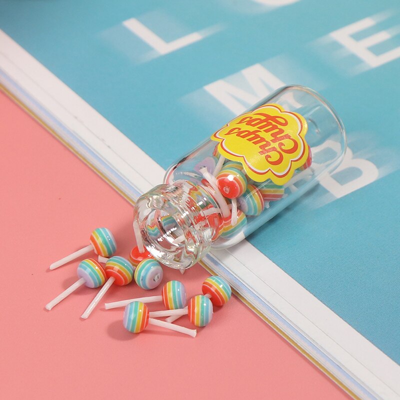 Miniature mad dessert sukker mini lollipops med lollipop krukke til dukkehus 1/12 køkken møbler legetøj tilbehør