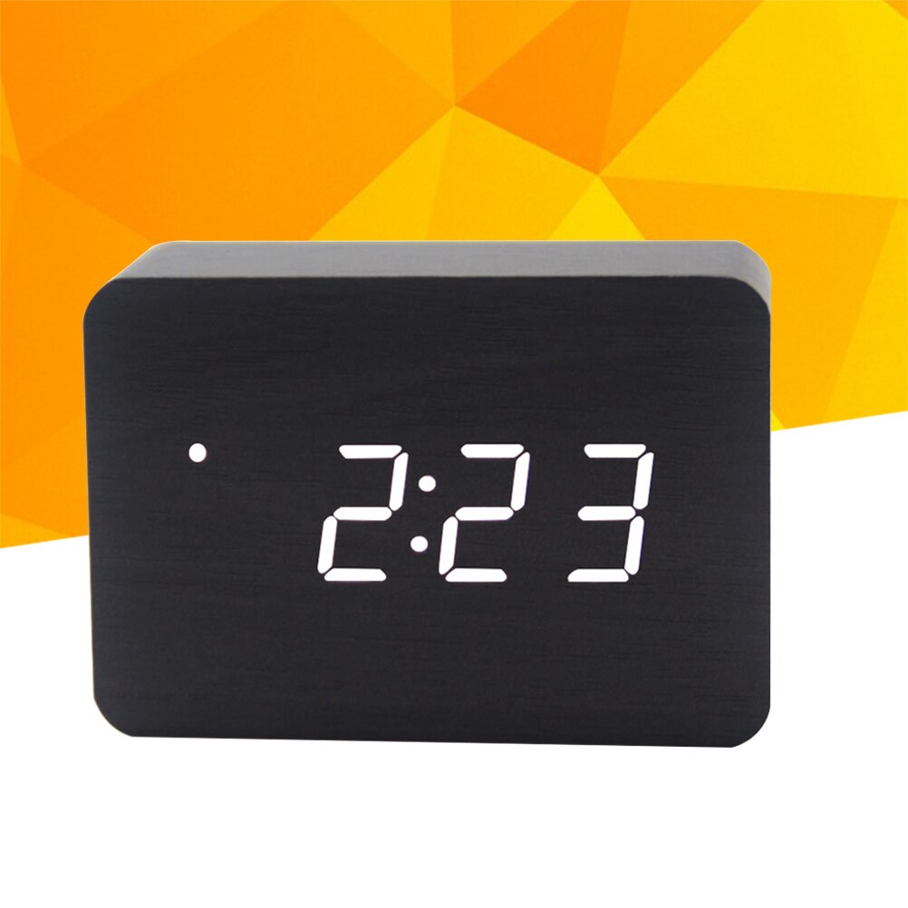 LED Electronic Wooden Clock Alarm Clock Table Clock for Home Office ( Yellow White Word) (Battery): Picture 2
