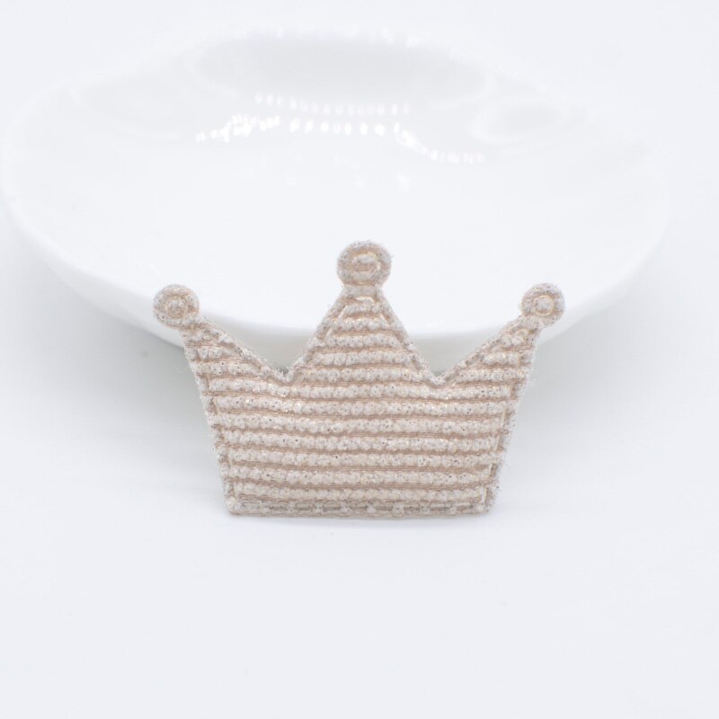 50 stk 42*28mm polstret glitter stof krone applikation til diy hat handsker tøj leggings stof syning hovedbeklædning dekor patches  l78: Beige