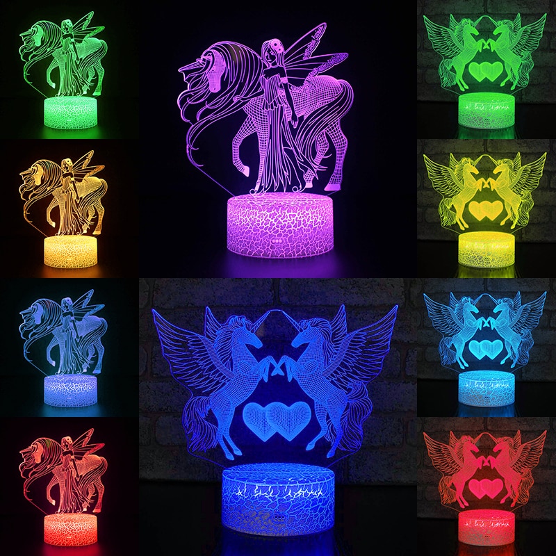 16 kleuren 3D Eenhoorn Lampen Dier Paard Nachtlampje Touch Control LED Lamp Optische Illusie Lamp Kerstcadeaus Speelgoed Decoratie licht