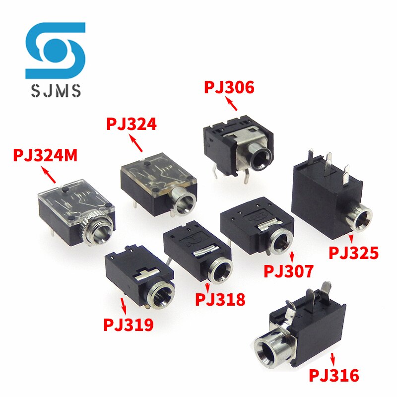 PJ-306 PJ-307 PJ-316 PJ-318 PJ-319 PJ-324 PJ-324M PJ-325 3.5mm Headphone Female Jack Socket Audio Connector DIP PCB Mount