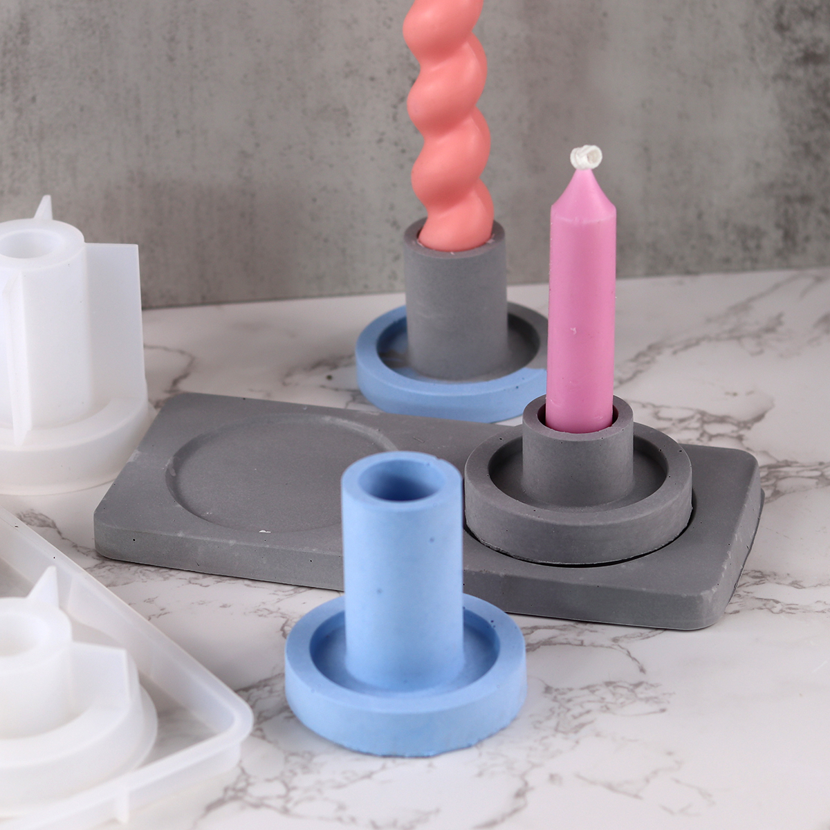 Candelabro redondo de hormigón, molde de silicona, yeso hecho a mano, soporte de vela de resina epoxi, moldes artesanales, de arte, decoración del hogar