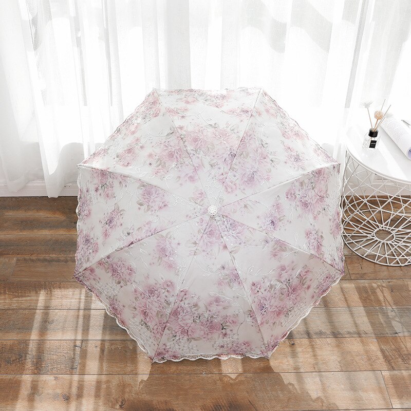 Parapluie de pluie en dentelle pour femmes, parapluie de soleil mujer, Parasol noir pliant princesse guadar chuva invertido Protection UV décoration