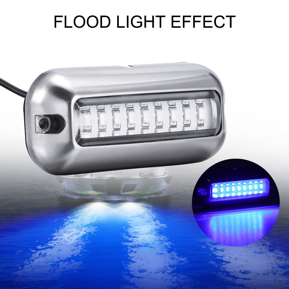Universel 50W 12V DC blanc/bleu/vert 27 Marine LED en acier inoxydable sous-marin ponton étanche bateau tableau arrière IP68
