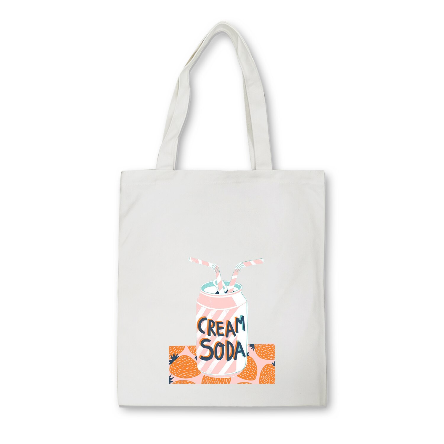 Eenvoudige Print Patroon Boodschappentas Zonder Voering Vrouwen Casual Katoenen Canvas Winkelen Schoudertassen Tassen Eco Herbruikbare: R326WHITE