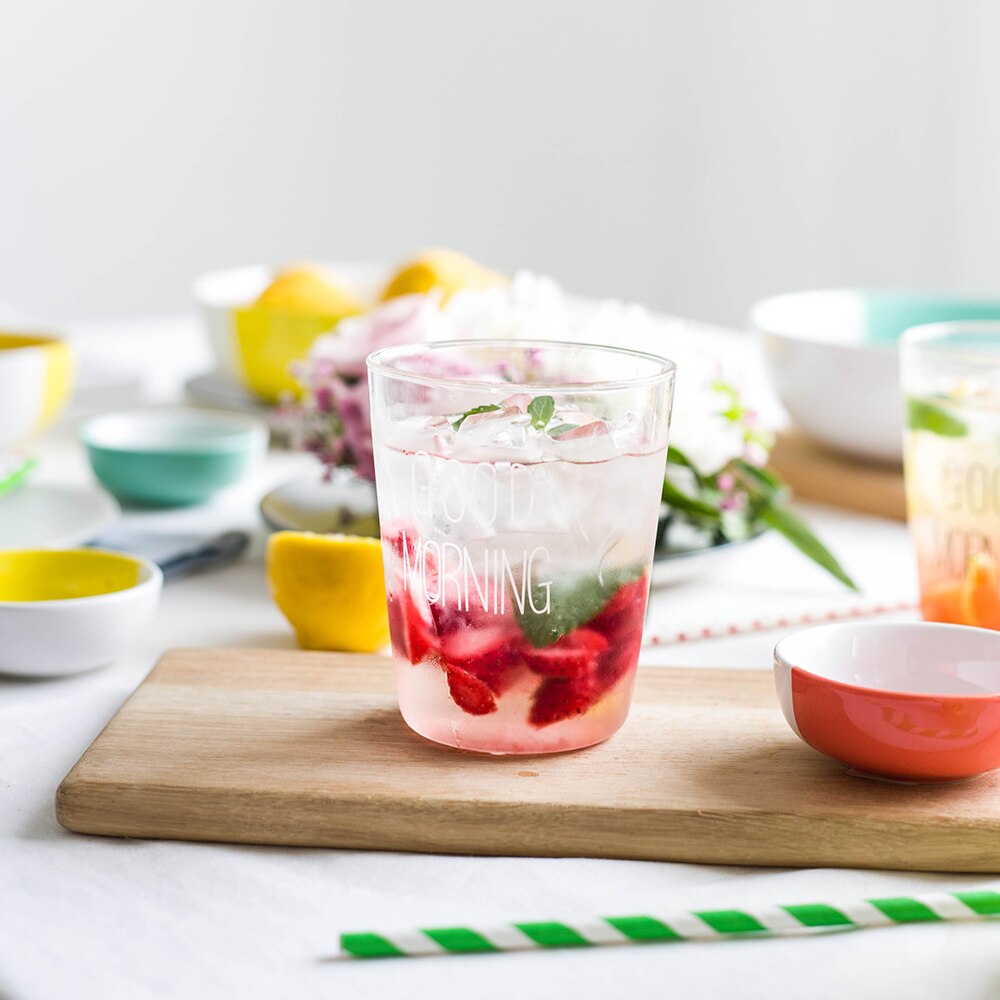 Good Morning Black White Transparent Glass Coffee Tea Drinks Dessert Breakfast Milk Cup Kitchenware Glass Mugs 400ml