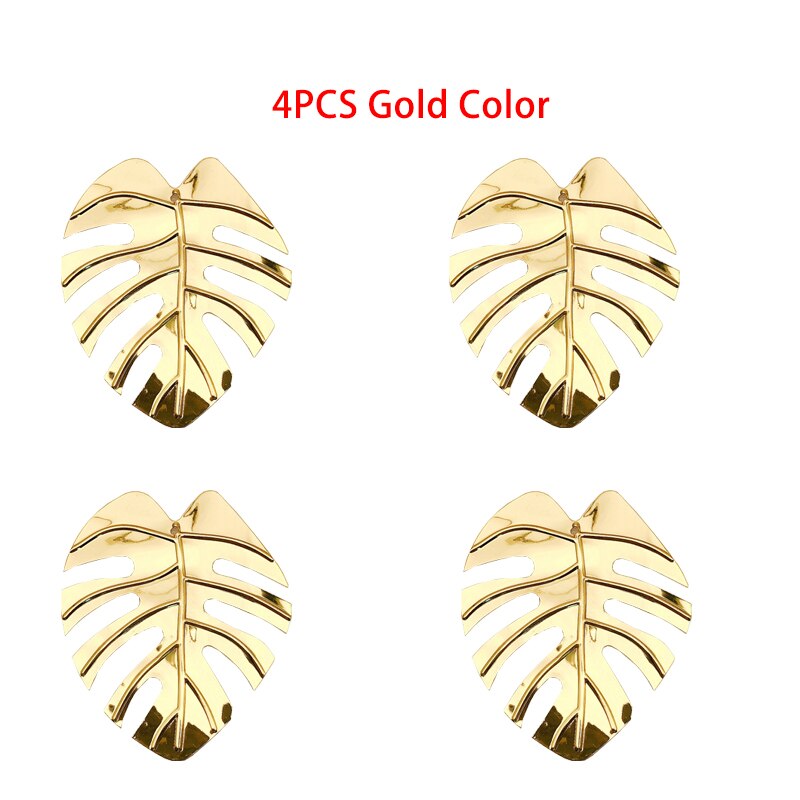 12 unids/set de servilleteros de hojas, juego de servilletas, servilleta de mesa, hebilla para boda, , celebración, Decoración de mesa de cena: 4Pcs Gold