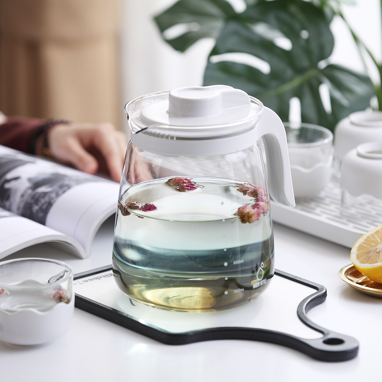 Botella de vidrio para agua y zumo, recipiente de gran capacidad con tapa, dispensador de agua, para el hogar, 1 ud.
