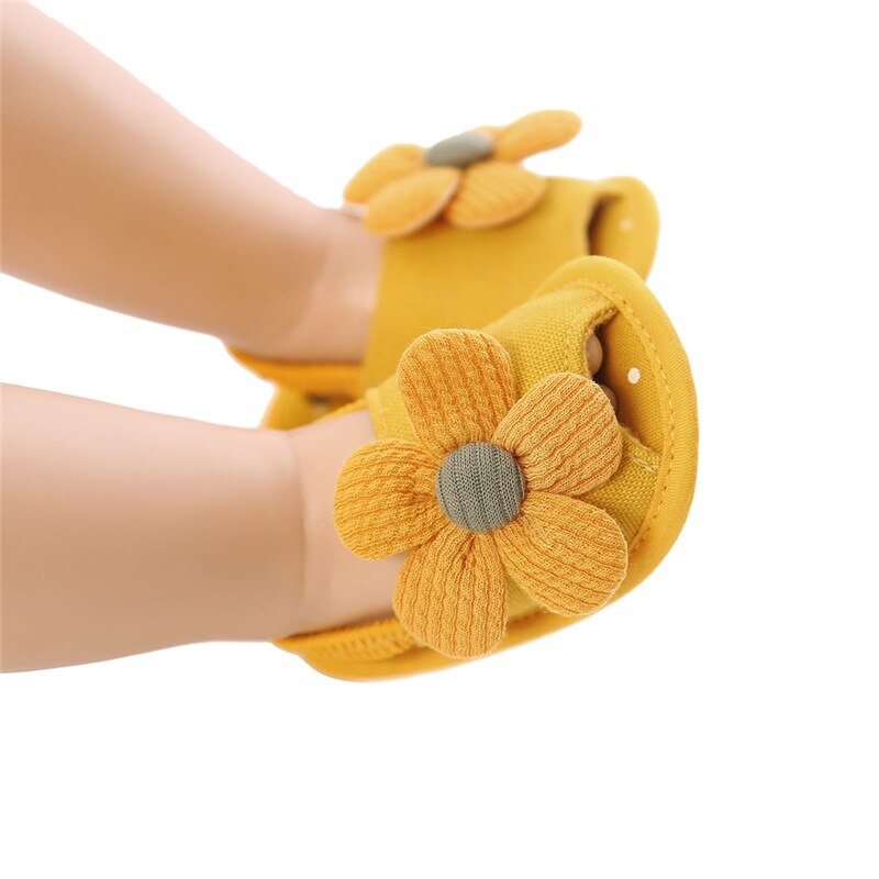 1 paar babymeisjes sandalen met zonnebloemmotief, klompen, antislip canvas sandalen met strik, peuters en kleutersandalen