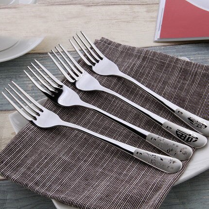 XMT-HOME stainless steel pasta forks spaghetti noodle fork fruit desert salad forks: 4pcs different print