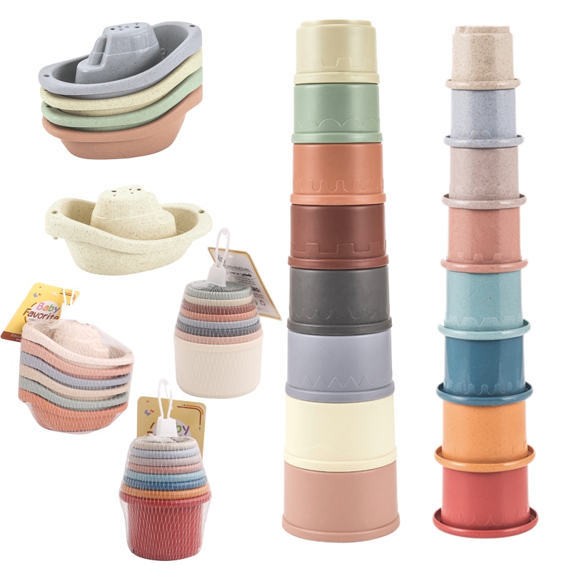 Bébé salle de bain plage empilable tasse enfants enfants éducatifs développer des jouets tri, paille couleur nidification et empilage jouets 8 pièces/ensemble
