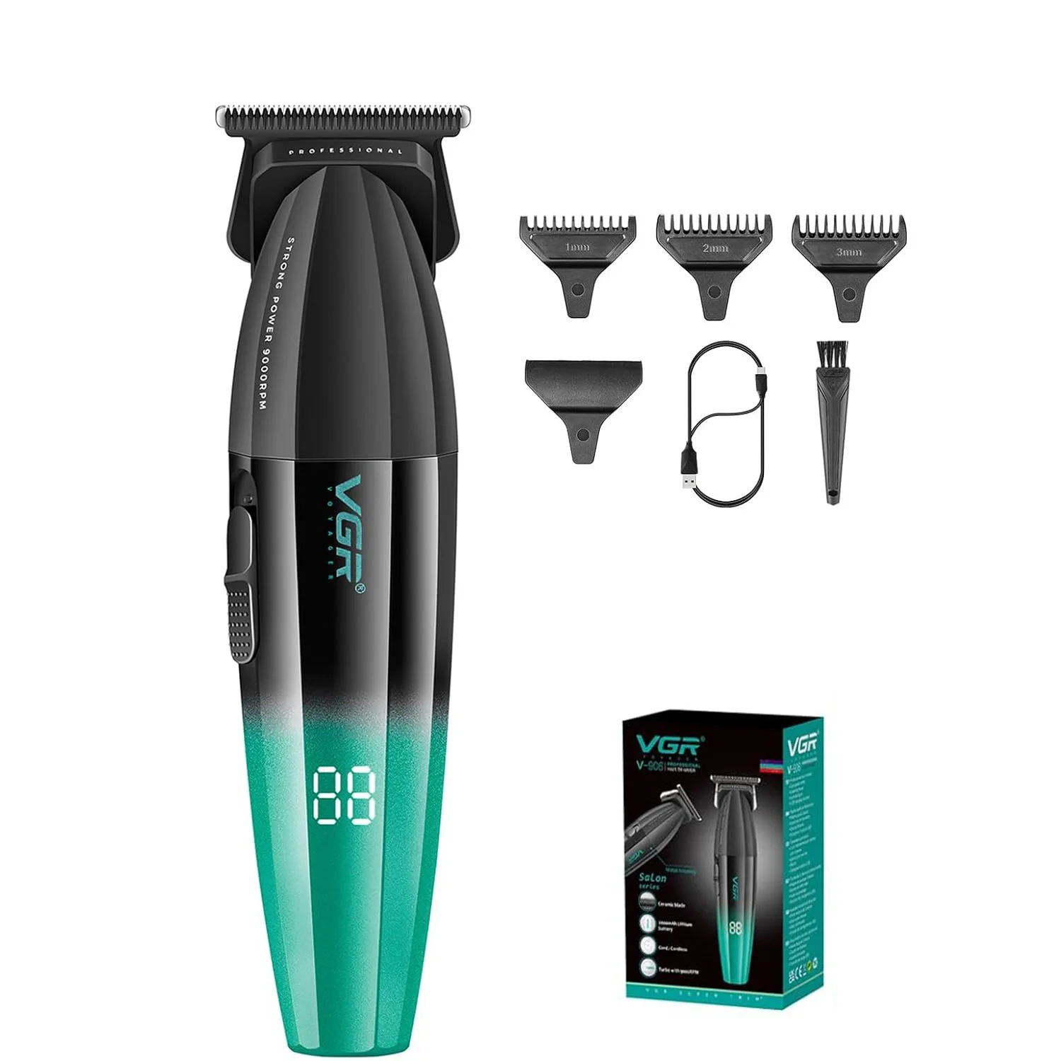 Vgr 003 906 profissional fade máquina de cortar cabelo sem fio aparadores para homens conjunto carga usb display led kit corte cabelo: Laranja