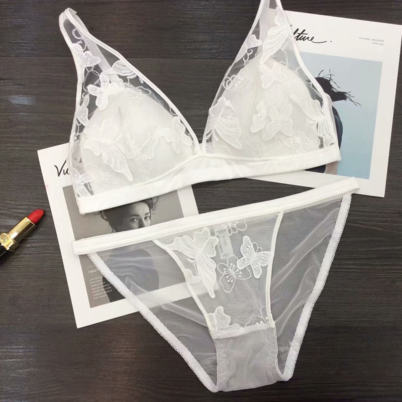 Sexy Bra Lace Lingerie Sets Black Bralette Transparent Bra and Panty Set Intimates Women Underwear Set: White / S