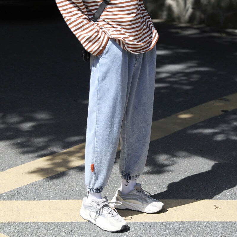 Privathinker Korean Solid Color Men Jeans Hip Hop Men's Streetwear Joggers Plus Size Man Casual Harem Pants Trousers: Blue / XL