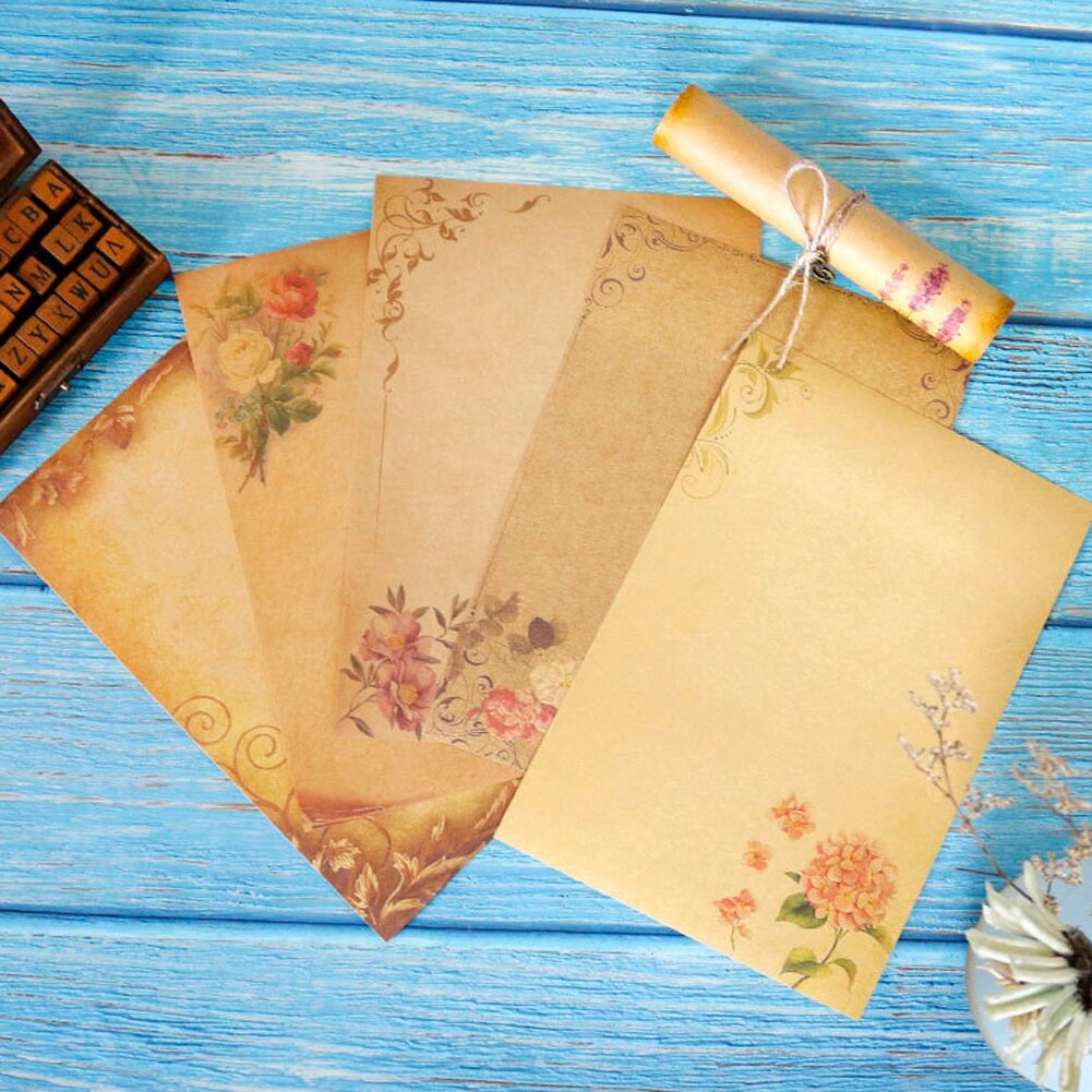 8sheets/pack Retro Vintage Letter Papers Retro Romantic Kraft Brown Papers Writing Papers Scrapbooking Collection Papers