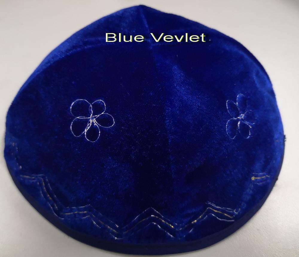 JEWISH KIPPAH KIPA YARMULKES SKULL CAP VELVET EMBROIDERED KIPPOT: Model 2 Blue velvet