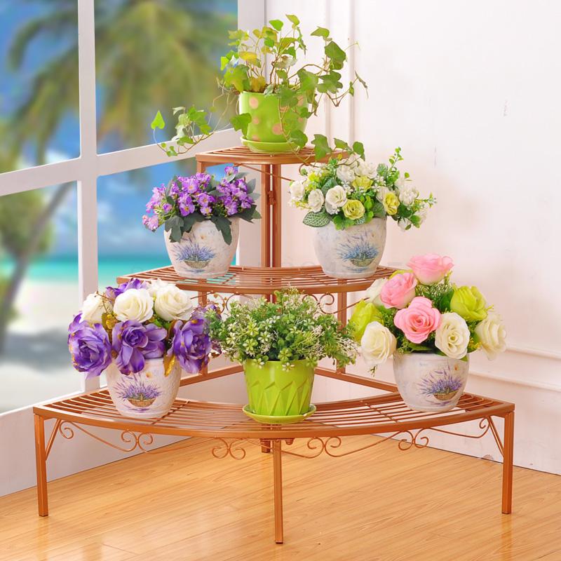 European Wrought Iron Multi-layer Flower Stand Wall Step Flower Pot Rack Balcony Green Flower Stand Flower Living Room Balcony F