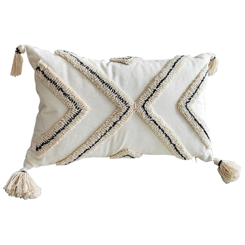 Scandinavische Stijl Boho Sierkussen Case Geweven Getuft Geometrische Gestreepte Katoenen Kussenhoes Shell Met Kwastje Voor Couch Sofa: D