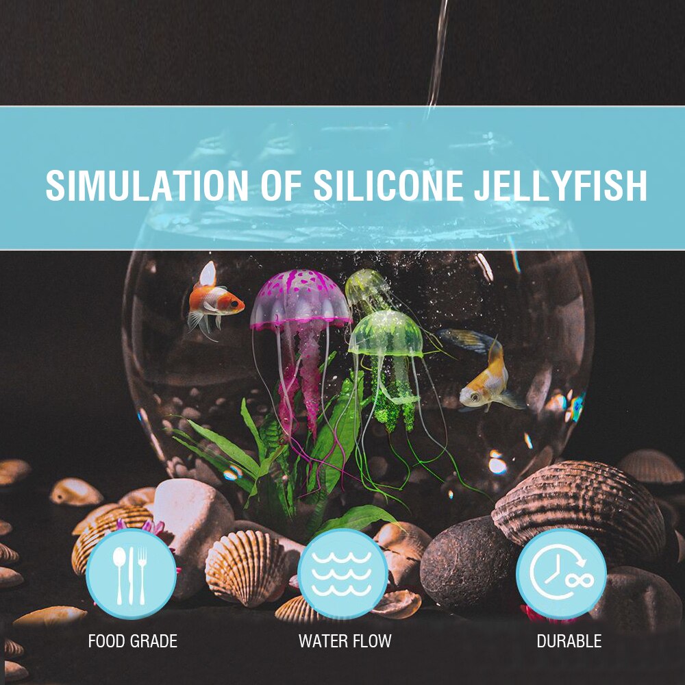 Aquarium Landschapsarchitectuur Decoratie Siliconen Transparante Fluorescerende Kwallen Glow Kunstmatige Vivid Kwallen Voor Aquarium Tank
