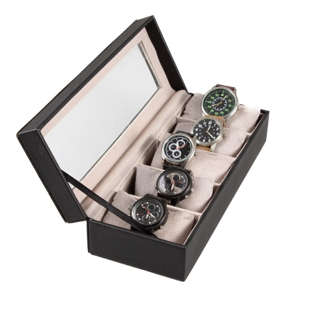 12-vaks PU-horlogedoos met uitneembare velours voering, perfect voor opslag en kerstcadeaus