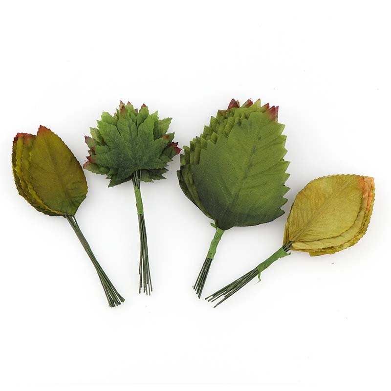 Ongeveer 10-13 Stks/Bos Kunstbloemen Simulatie Rose Plastic Groen/Geel Blad Nep Zijde Bloemen Voor bruiloft Decoratie