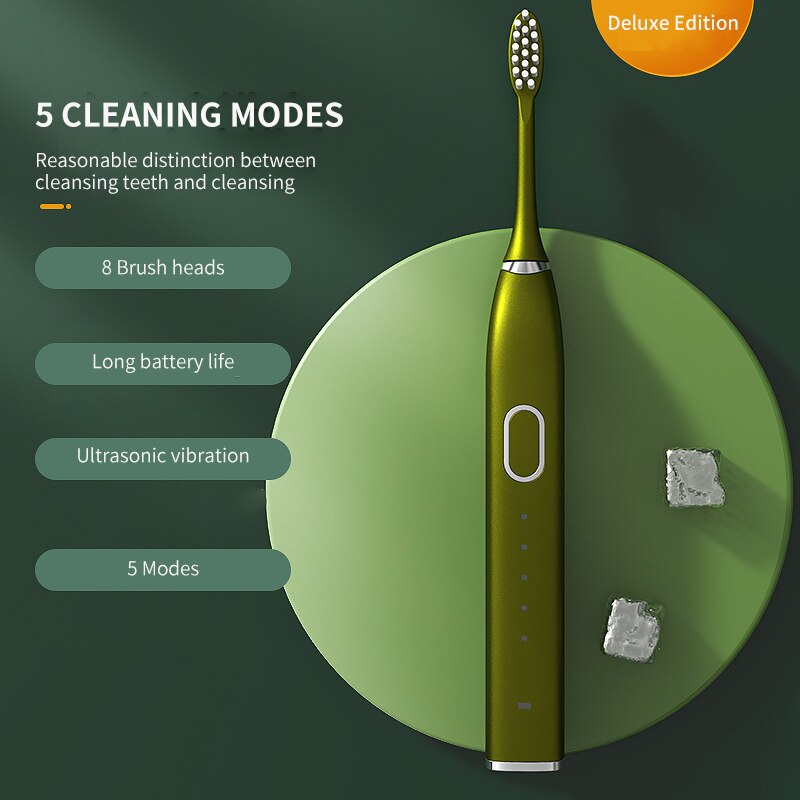 Ultrasound Electric Toothbrush Smart Tooth Brush Ultrasonic Automatic Fast Rechargeable Soft Electronic Washable Toothbrush: Magnetic Green