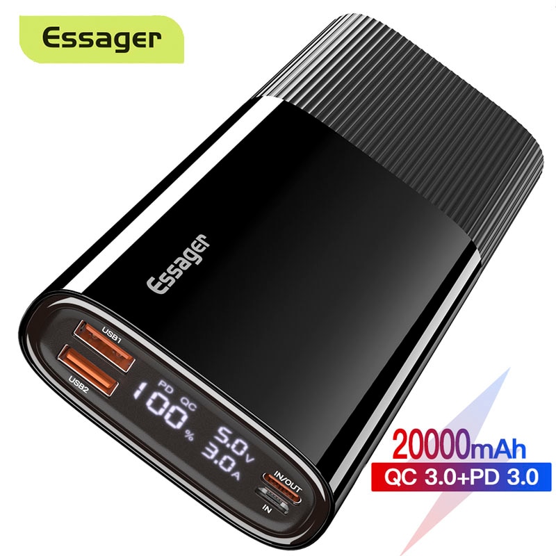 Essager 20000Mah Power Bank Led Usb Snel Opladen Powerbank 20000Mah Type C Externe Batterij Oplader Portable Opladen Poverbank