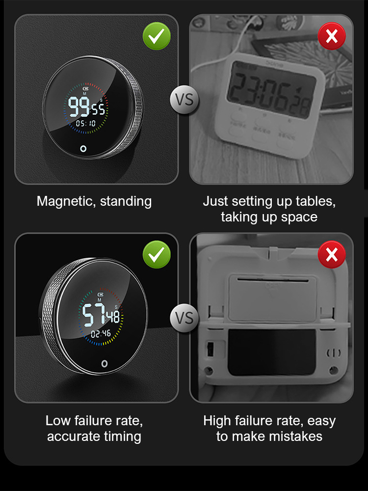 Led Digital Timer For Kitchen Cooking Shower Learning Stopwatch Alarm Countdown Timer Rotating Volume Adjustment Magnetic