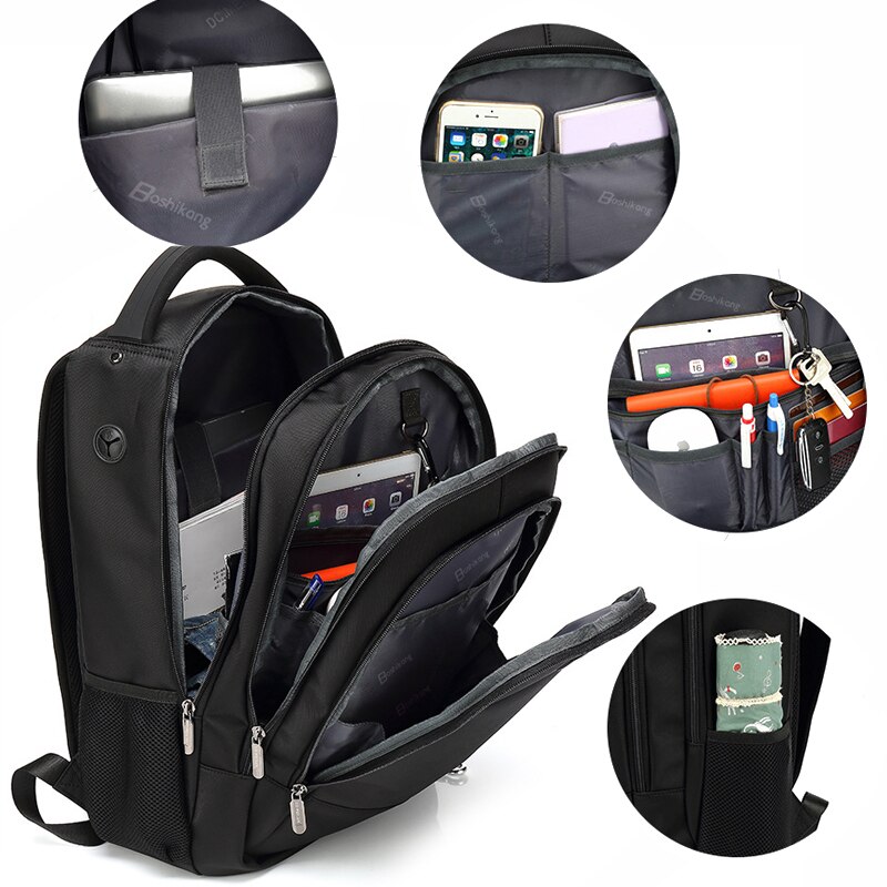 Boshikang Mannen Rugzak Grote Capaciteit Luxe Mannelijke Mochila Back Mode Tas USB Opladen 15.6 "Laptop Rugzak