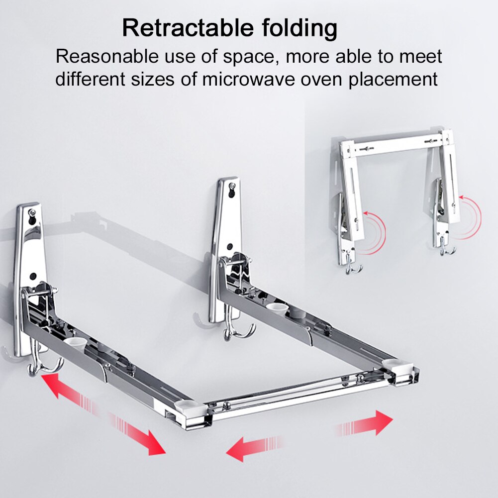 Rack Frame Microwave Oven Bracket Kitchen Adjustable Wall Mount Telescopic Foldable Shelf Support Easy Install Universal