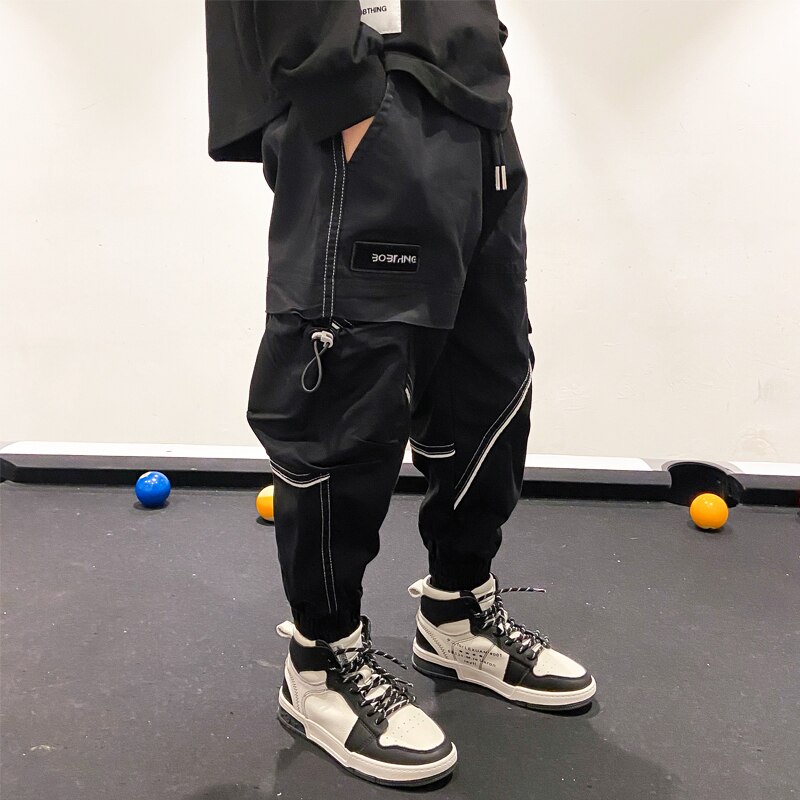 2021 pantaloni Cargo neri ragazzi autunno Harem Pant Streetwear Harajuku Jogger pantaloni della tuta pantaloni abbigliamento per bambini per ragazzi da 10 a 12 anni