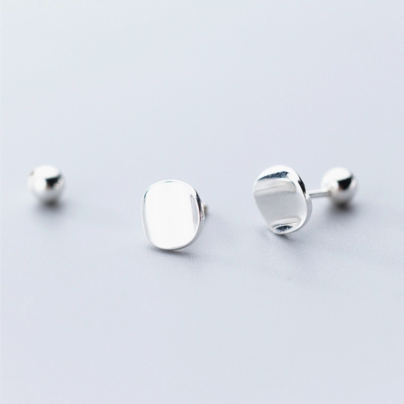 100% 925 Sterling Silver Unique Punk Retro Concave Circle Stud Screw Earrings for Women Girls Minimalist Jewelry