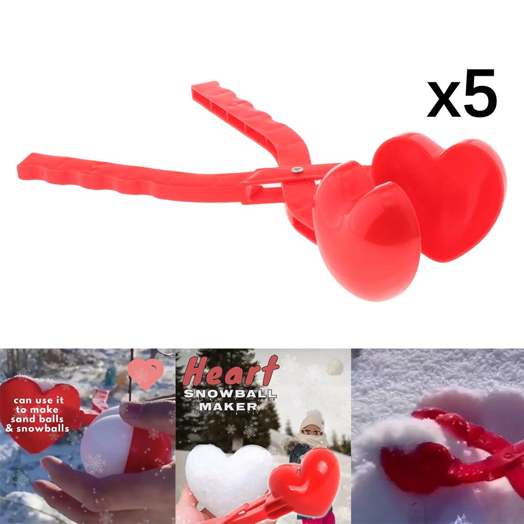 5pcs Snowball Makers, Outdoor Play Snow Toys for Kids, Heart Shaped Winter Snow Mold Clip Clamp Kids Toy Outdoor