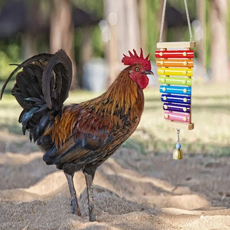Hanging Chicken Sound Toys Suspensible Wooden Coop Decoration Hens Rooster Pecking Xylophone Toy F01 21