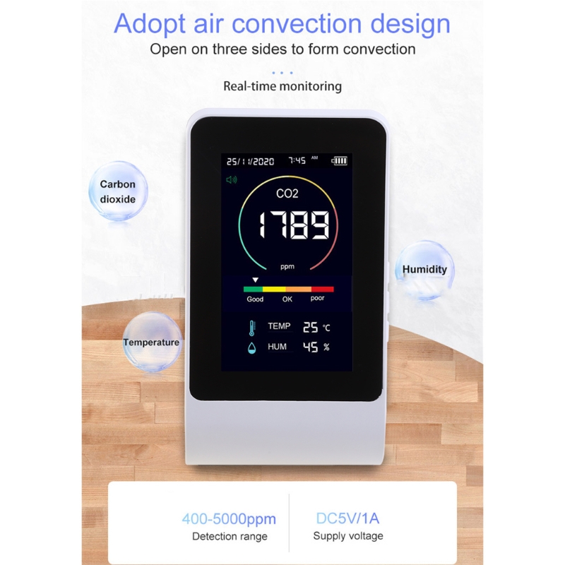 CO2 Detector Semiconductor/infrared Temperature Humidity Monitor Porous High Accuracy Air Monitor