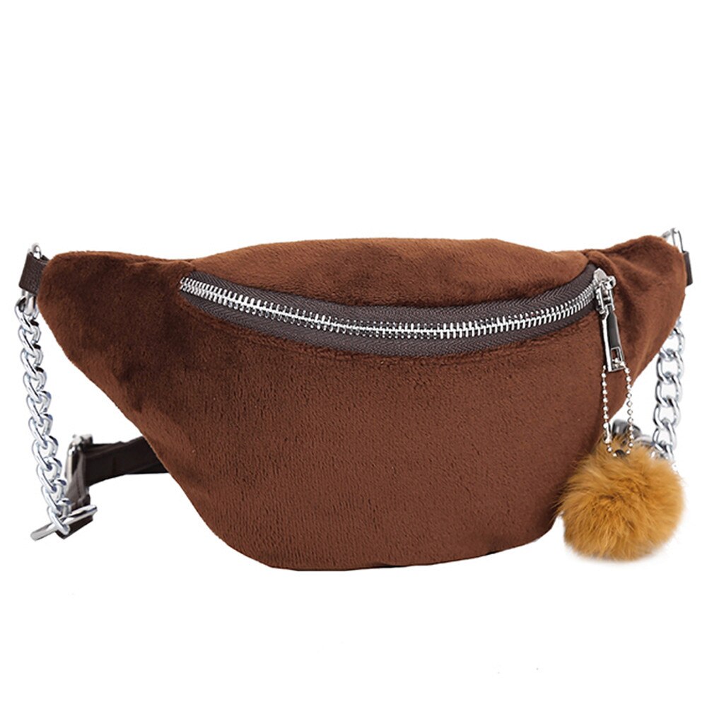 Transerashion esporte neutro saco da cintura de pelúcia hairball messenger crossbody sacos peito saco zíper transporte da gota o 35: Brown