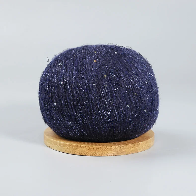 50 g Spitzen-Mohairgarn mit Pailletten, Häkel-Strickgarn mit Lurex, modische Baby-weiche zur Seite fahren-Schal-Nadelgarn mit Schlaufen: Himmel Blau