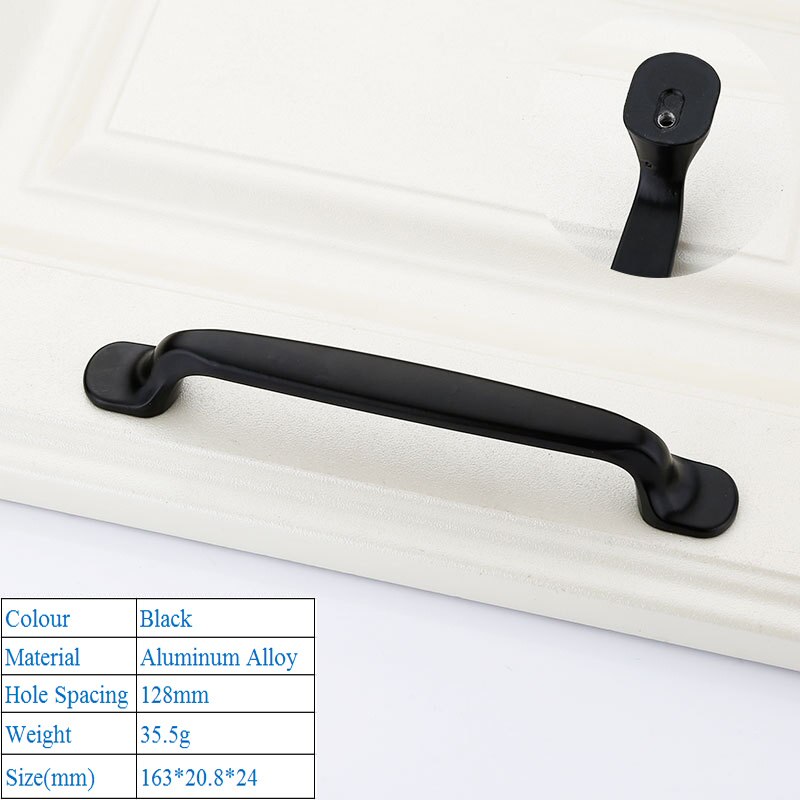 Poignée de porte noire moderne, à la américaine, poignée de meuble décorative: D 128mm