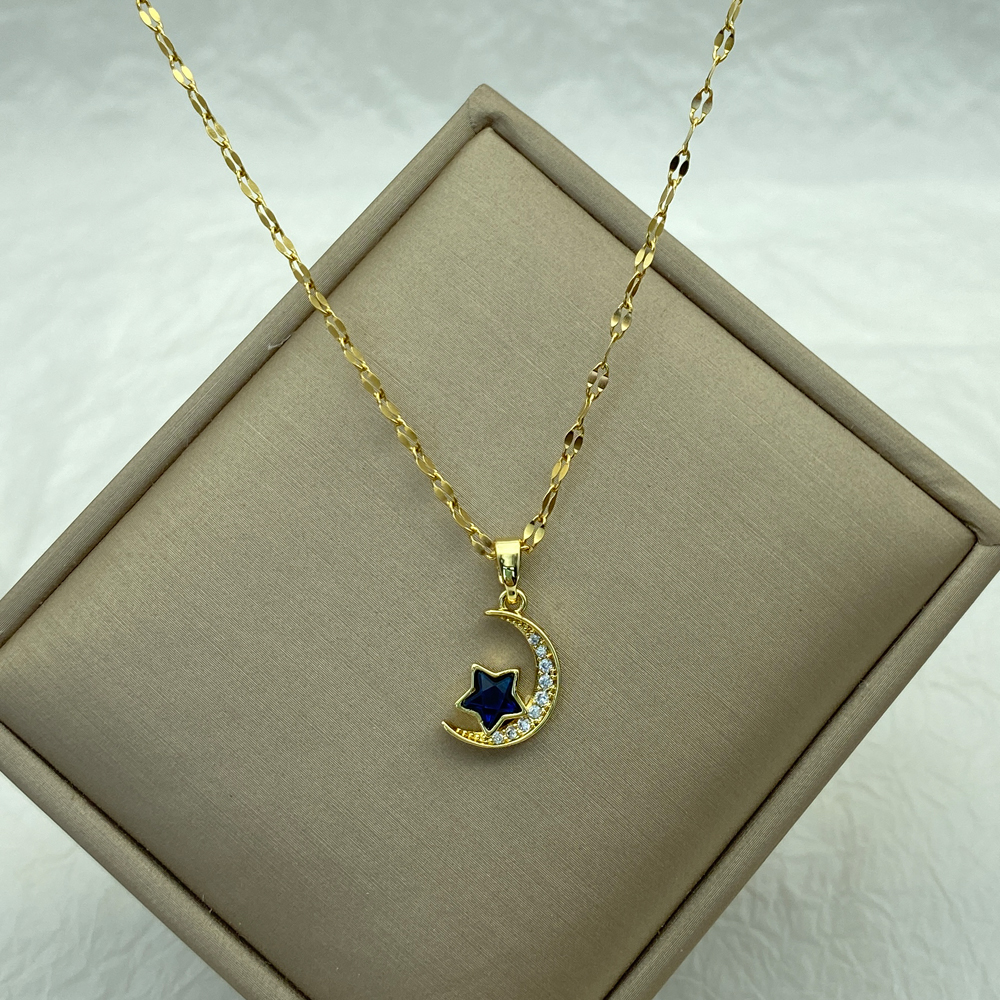 Gold Color Stainless Steel Necklace for Women Style Butterfly Jewlry Green Water Copper Pendant Zircon Pearl Cross Butterly