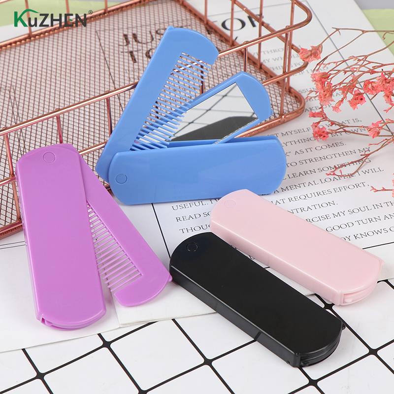 Folding Hair Brush Travel Hair Comb Portable Fold Hair Brush Mirror Compact Pocket Size Purse Travel Comb